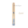 A gold Monclique reusable metal injection pen with a silver tip.