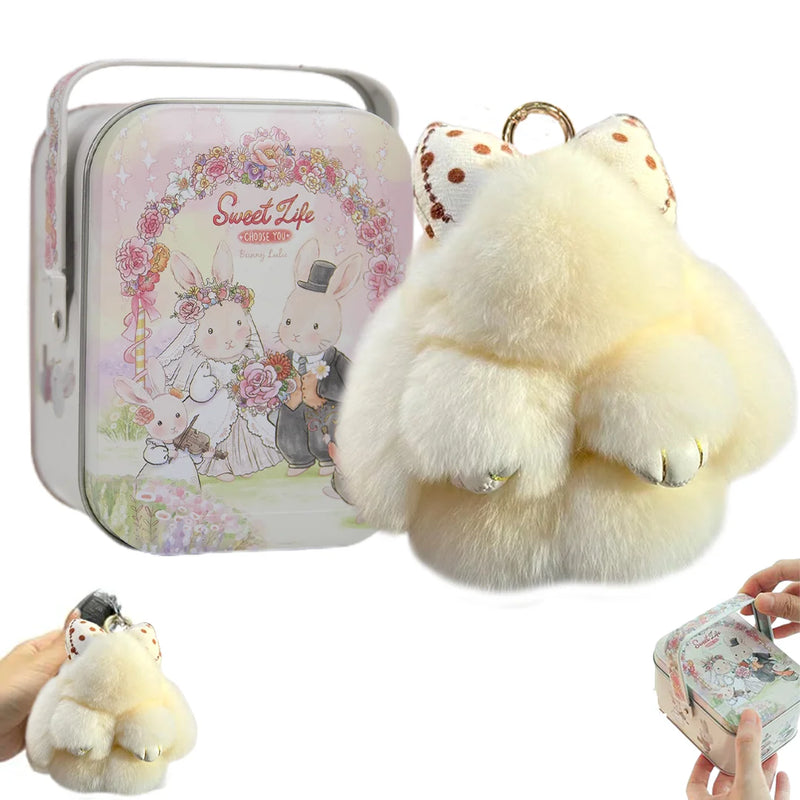 Soft Plush Bunny Keychain with Tin Case