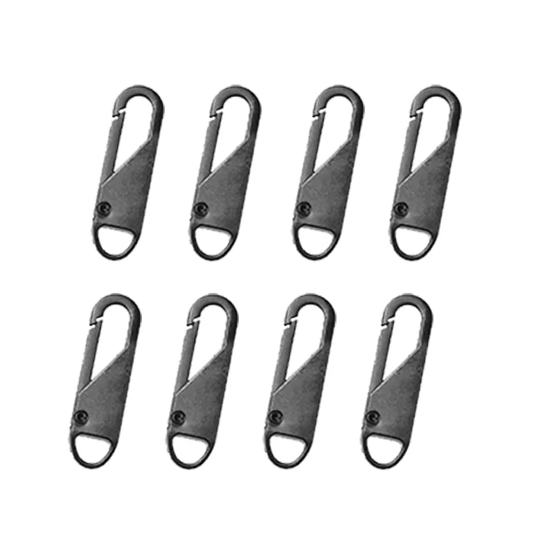 A set of eight universal metal zipper sliders replacement parts.