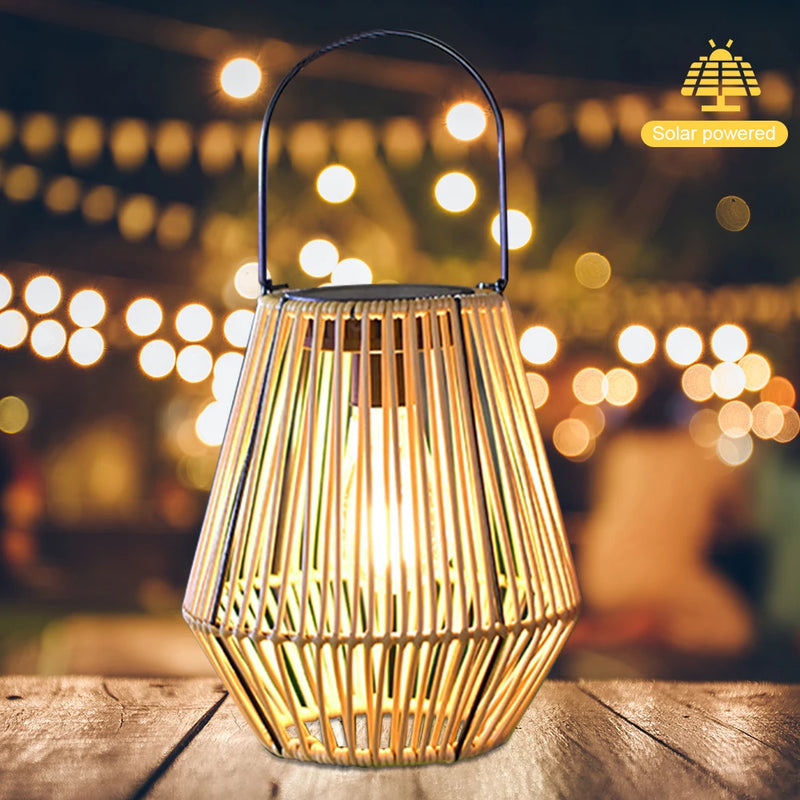 Rattan Solar Garden Lantern with Handle
