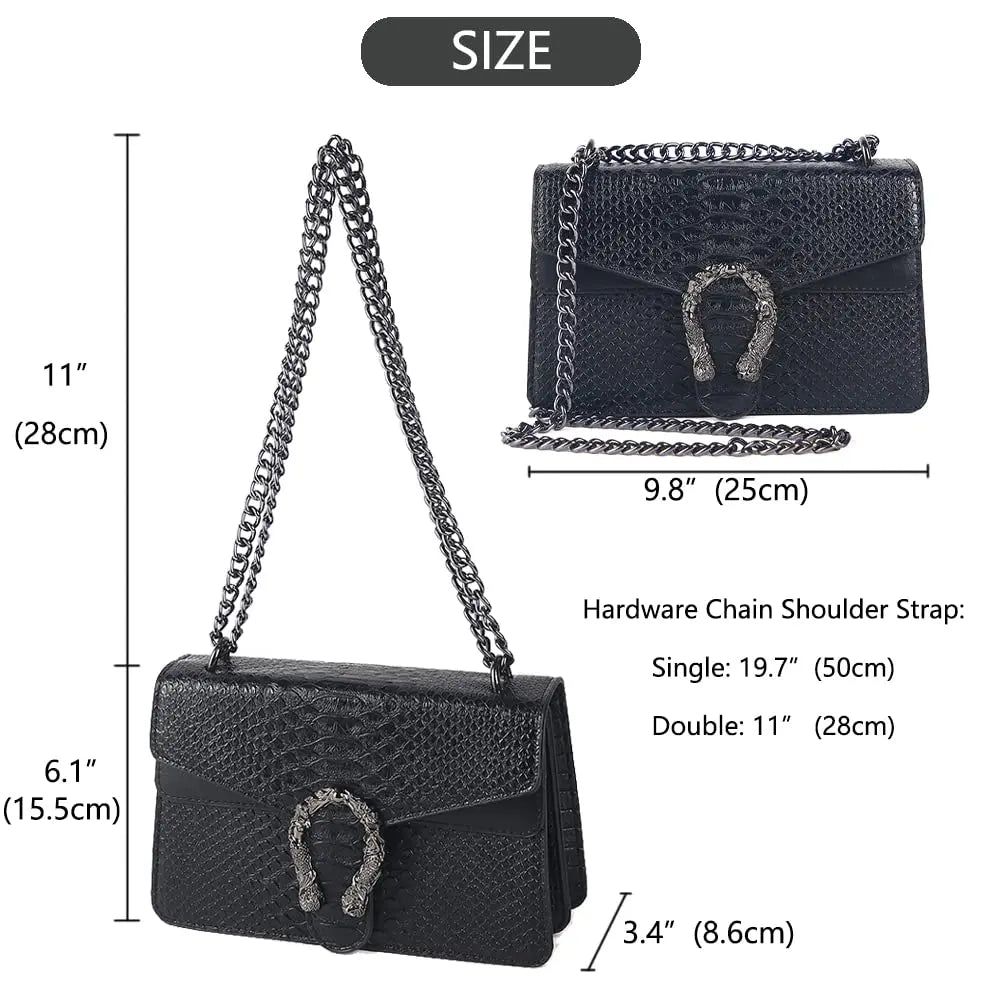 Women's Snake Print PU Leather Crossbody Bag with Chain Strap