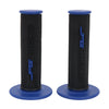 Pair of black and blue aluminum motorcycle handlebar grips with rubber coating
