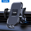 A black TOPK car phone mount with a textured finish, designed to clip onto an air vent for secure placement.