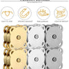 Un juego de sujetadores magnéticos metálicos dorados y plateados para bolsos y ropa.