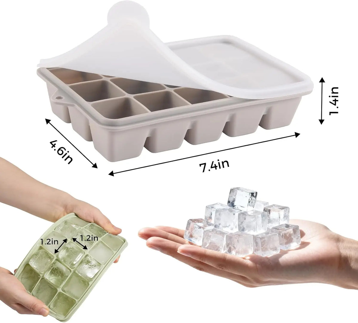 Reusable Silicone Ice Cube Tray with Lid