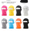 A variety of colorful windproof full face balaclavas for motorcycle, skiing, and outdoor use shown in different shades.
