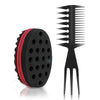 Black afro twist hair brush and sponge comb kit with a red stripe