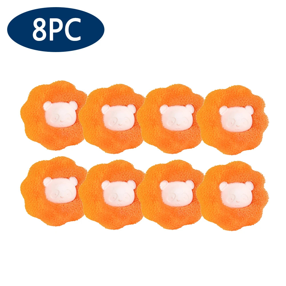 Eight reusable orange laundry balls designed for pet hair and lint removal.