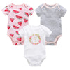 Cotton Short Sleeve Baby Bodysuits – Floral Print, 0-12 Months