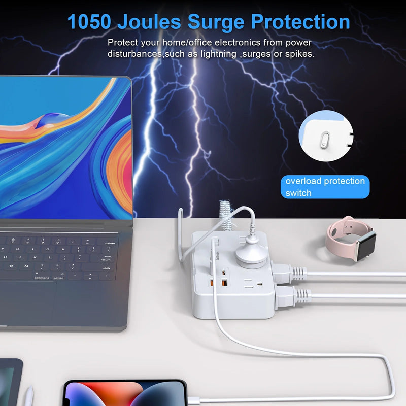 Regleta de Protección contra Sobretensiones con 6 Enchufes y Puertos USB