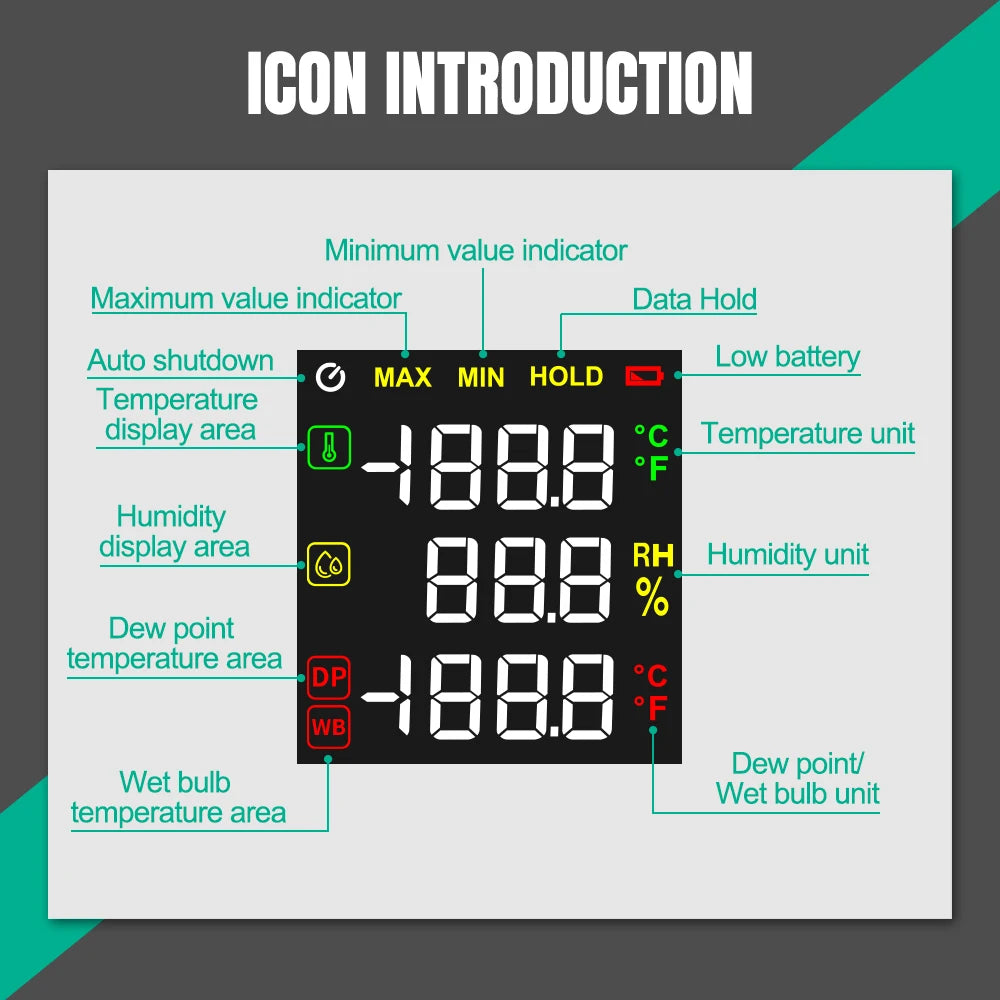 Professional Digital Thermohygrometer with Color Display