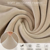 Close-up of soft jacquard fabric in beige color showing texture and weave detail