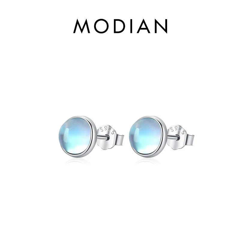 Round Moonstone Stud Earrings in Sterling Silver
