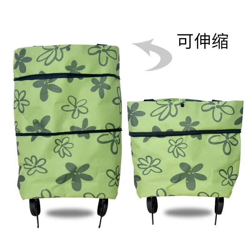 Folding Shopping Cart with Wheels - Oxford Fabric Trolley Bag