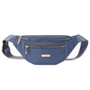 Dunkelblaue Damen-Sport-Fanny-Pack mit Reißverschluss und verstellbaren Trägern.