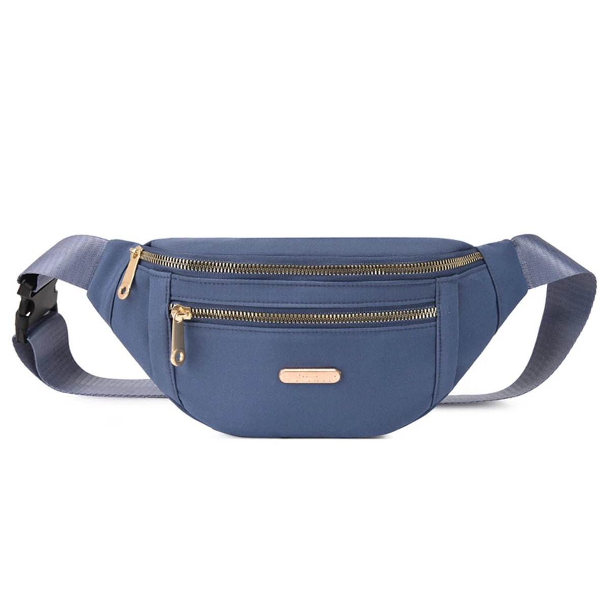 Dunkelblaue Damen-Sport-Fanny-Pack mit Reißverschluss und verstellbaren Trägern.