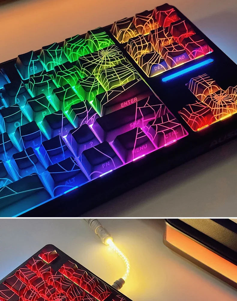 Black Spider Side-Printed Translucent Keycaps for Mechanical Keyboards