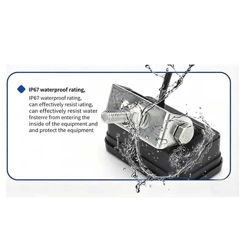 A waterproof spotlight headlamp is shown being sprayed with water, demonstrating its IP67 rating.