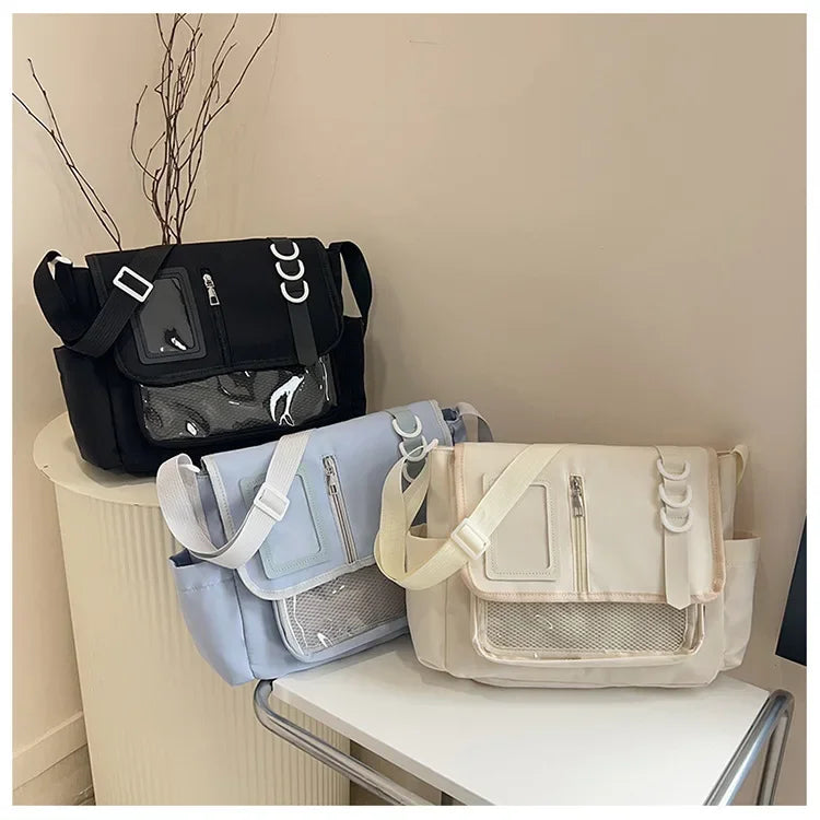 Y2K Transparent Ita Bag with DIY Badge Display Panel