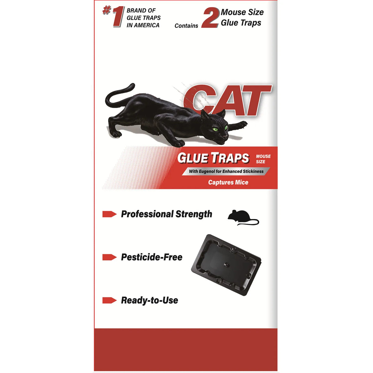 Packaging for Cat Glue Traps, highlighting professional strength, pesticide-free features, and ready-to-use design.