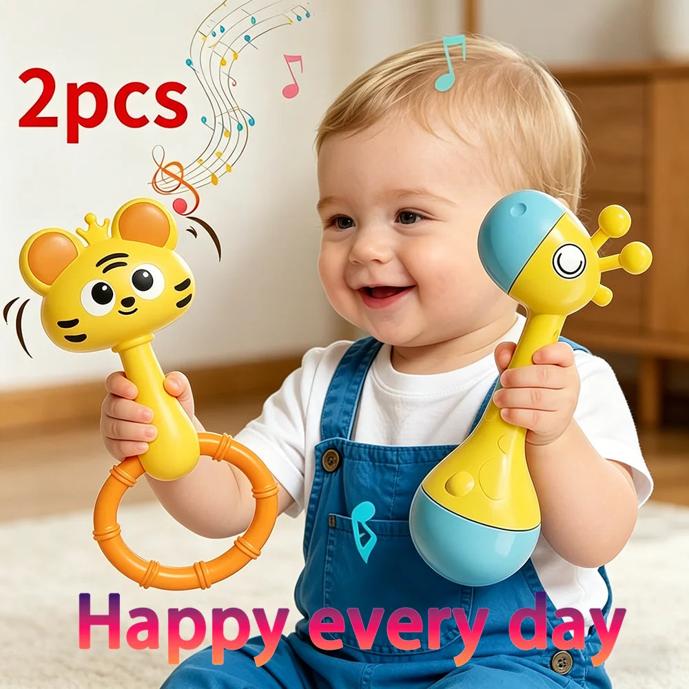 Cute Animal Baby Rattle with Soothing Sounds – Montessori Teether Toy for Newborns