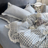 Lace Trim Plaid Duvet Cover Set with Pillowcases