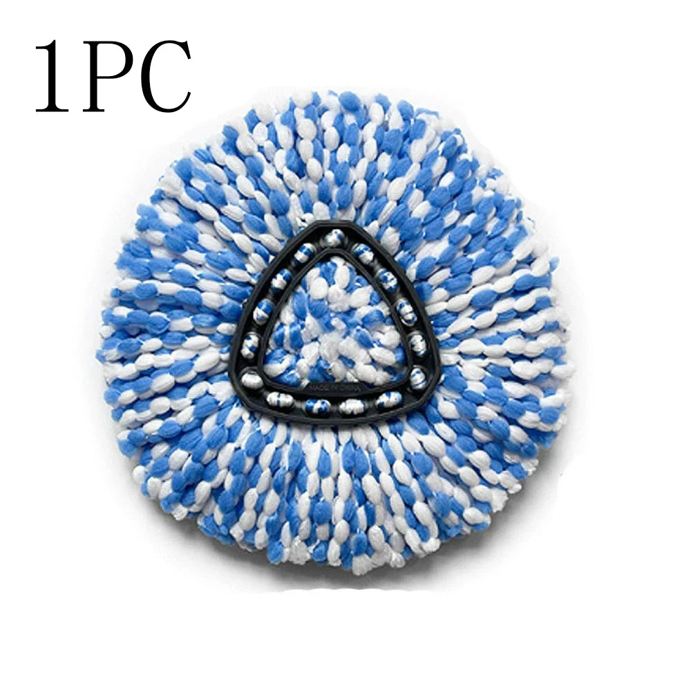 One replacement mop head with blue and white fibers and a black triangular design