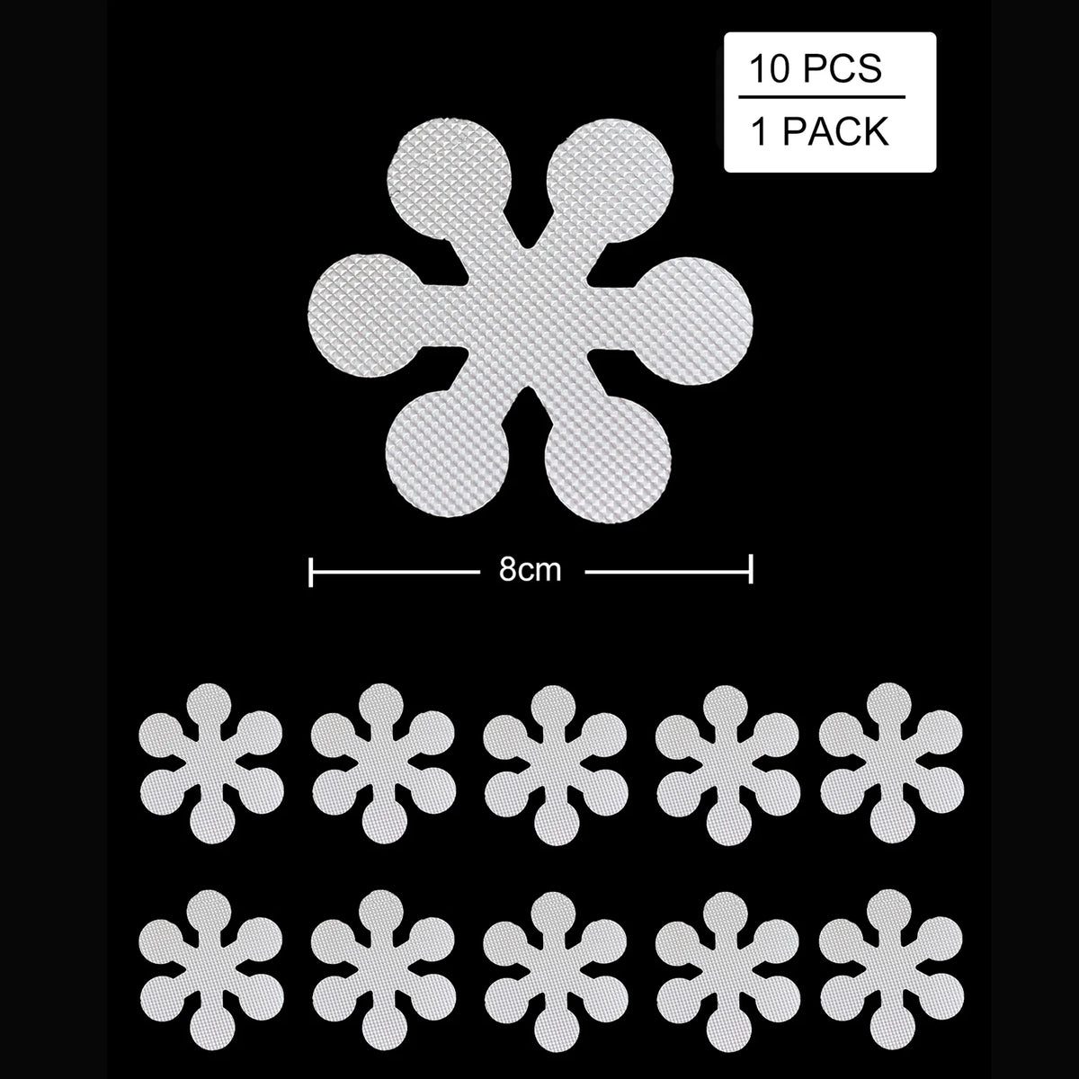 Ten white snowflake anti-slip shower stickers packaged in one pack
