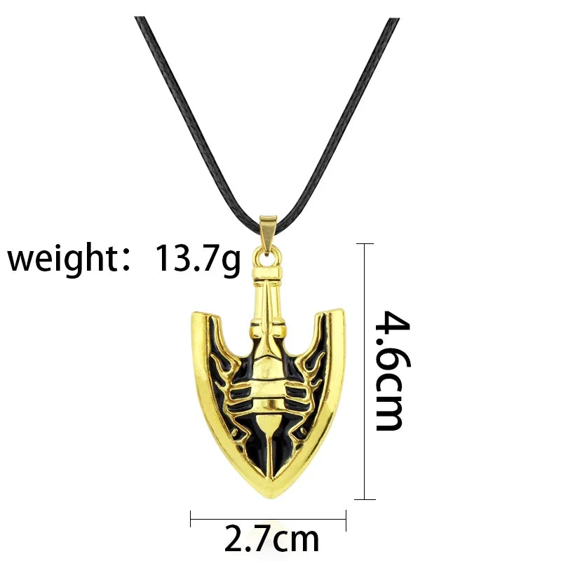Gold-colored pendant necklace featuring a stylized trident design, measuring 4.6cm in height.