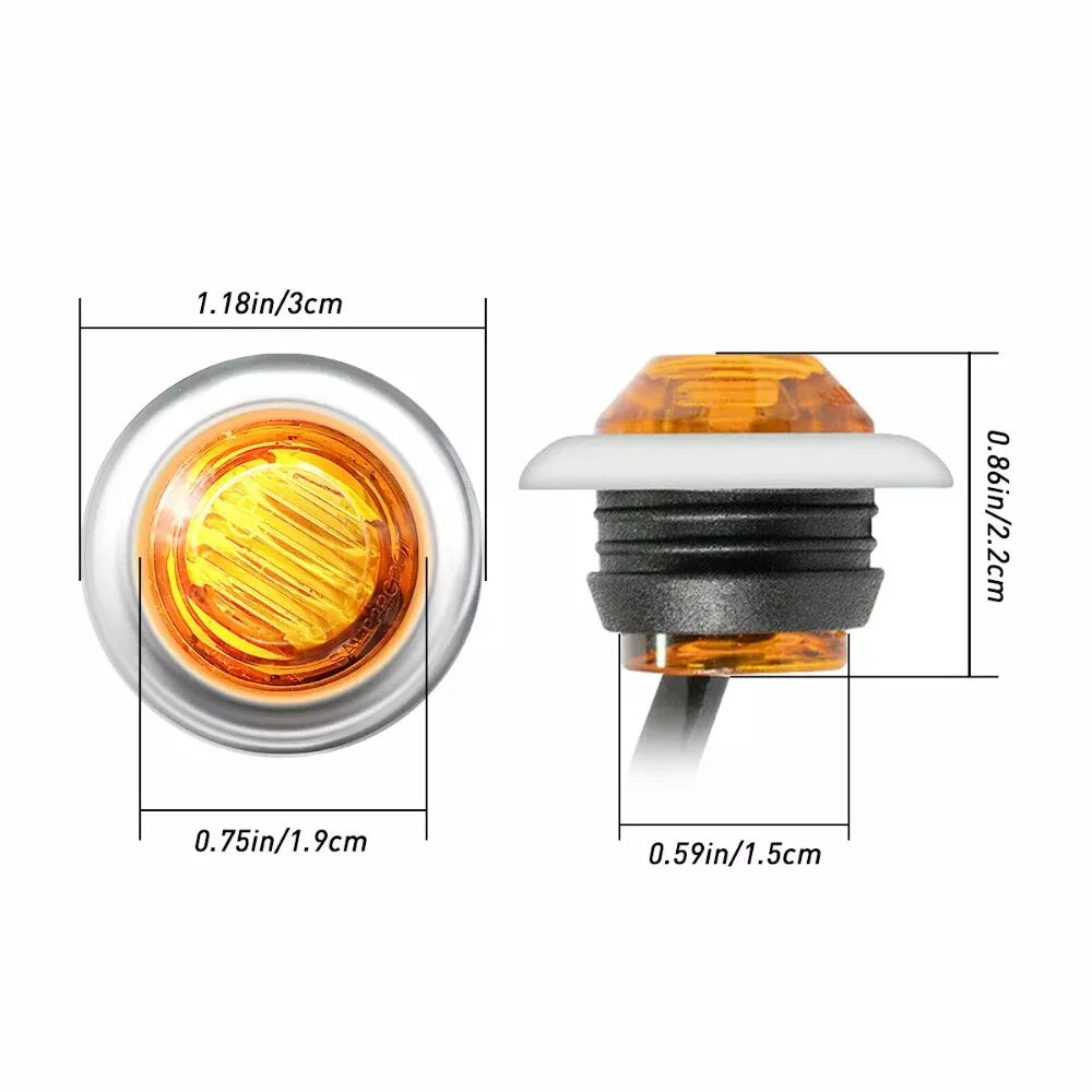 3/4 Inch Round Amber LED Side Marker Lights with Chrome Bezel (Set of 20)