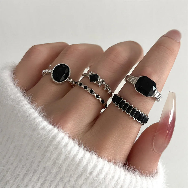 Vintage Black Crystal Ring Set