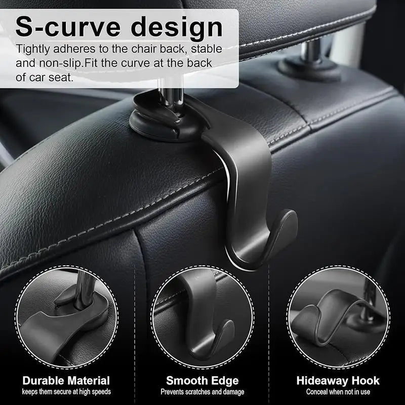 Universal Car Headrest Hooks (4-Pack) – Organize Handbags, Groceries & Jackets
