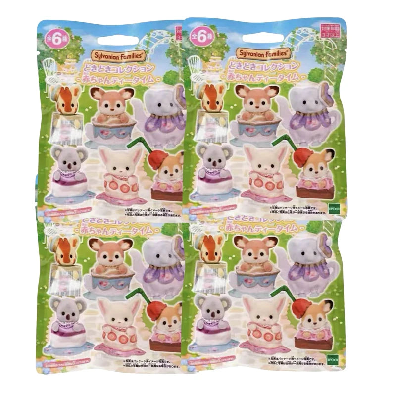 A package of Sylvanian Families Tea Party Babies blind bag collectible figures featuring various animal characters.