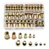A plastic kit containing an assortment of zinc-plated rivet nuts and blind threaded inserts.