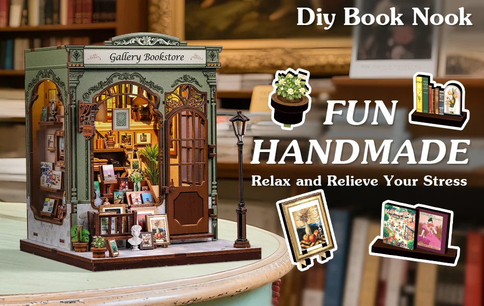 Book Nook DIY Wooden Miniature Kit with LED Lighting