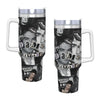 Insulated stainless steel tumbler featuring a black and white portrait design.