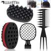 Black afro twist hair brush and sponge comb kit with a black plastic comb and a black foam brush