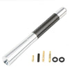 A silver and black carbon fiber short radio antenna with mounting screws and washers.