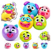 A collection of colorful face-changing stress relief squishy toys in various shapes and colors.