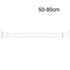 A white steel tension curtain rod with hanging clips, measuring 50-80cm long.