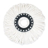 White microfiber mop head refill with a black spinning disc and white fibers.