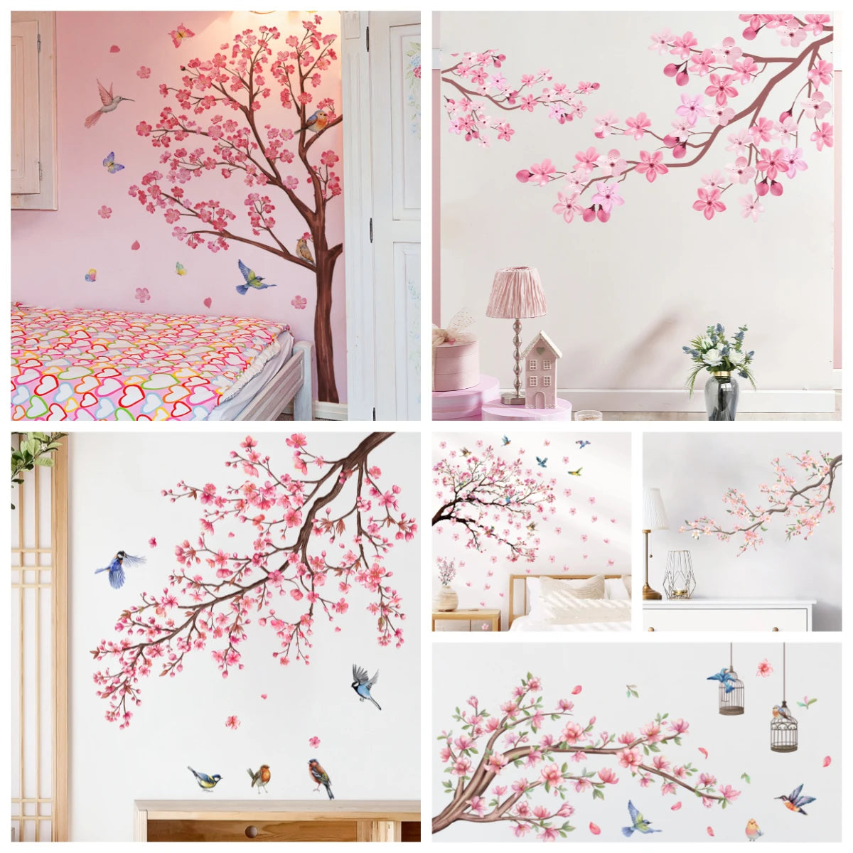 Peach Tree Branches Bird Cage Wall Decal