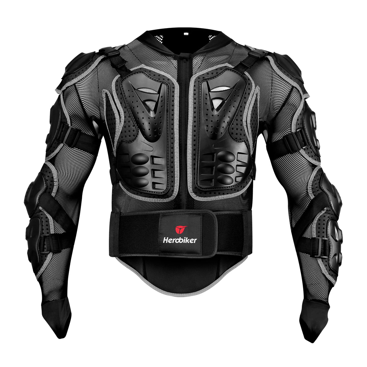 Black motocross armor jacket featuring protective padding and mesh detailing