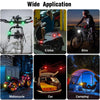 A collection of products demonstrating the wide application of rechargeable wireless LED strobe lights, including a drone, e-