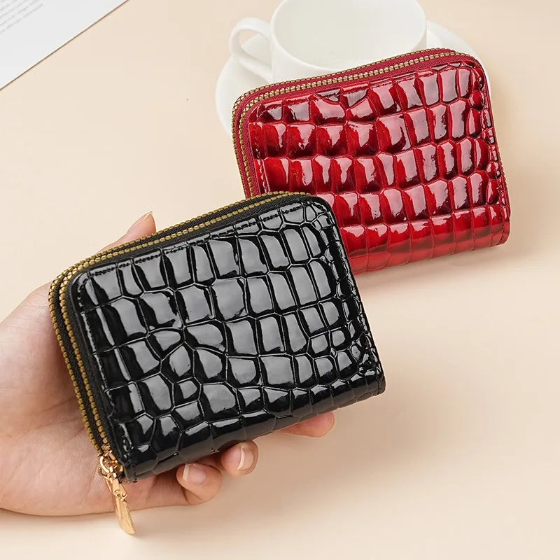 Premium PU Leather Compact Wallet with Double Zipper and Coin Pocket