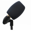 Black foam windscreen for a handheld microphone, shown from above.