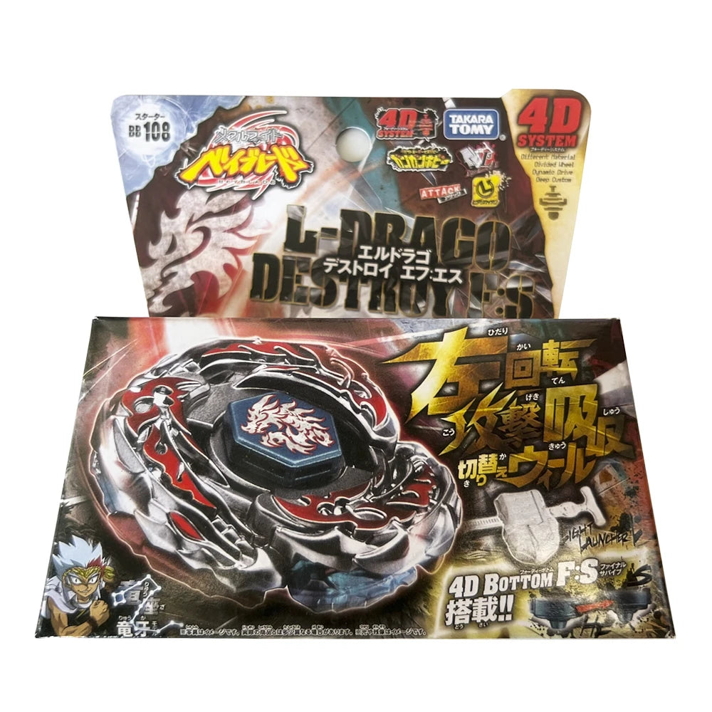 A box of a 4D system spinning top battle toy featuring an El Draco Destroi Ace design.