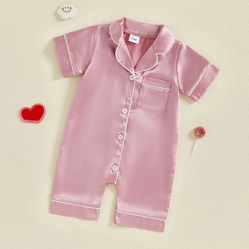 Satin Baby Pajama Jumpsuit with Button-Up Front