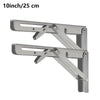 Stainless steel folding shelf brackets designed for sturdy support.