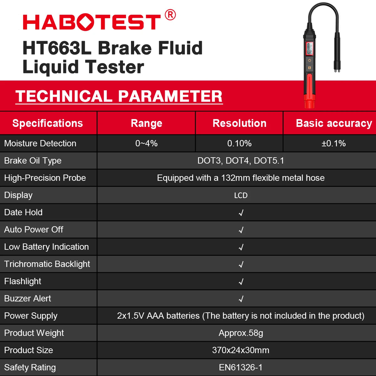 Digital Brake Fluid Tester with Backlit Display